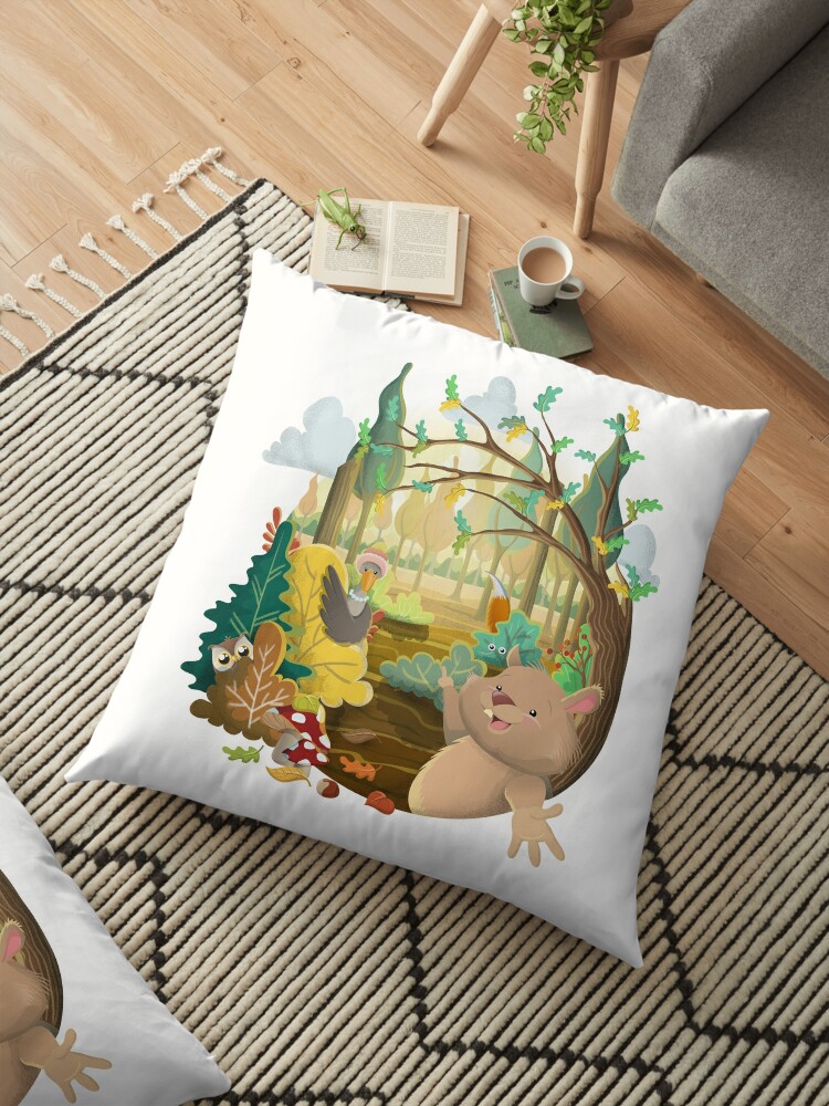 Cute Forest Animal Illustration Floor Pillow By Creaschon