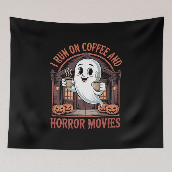 Item preview, I Run On Coffee Horror Movies Halloween Ghost Spooky Season designed and sold by VasilisLamArt.