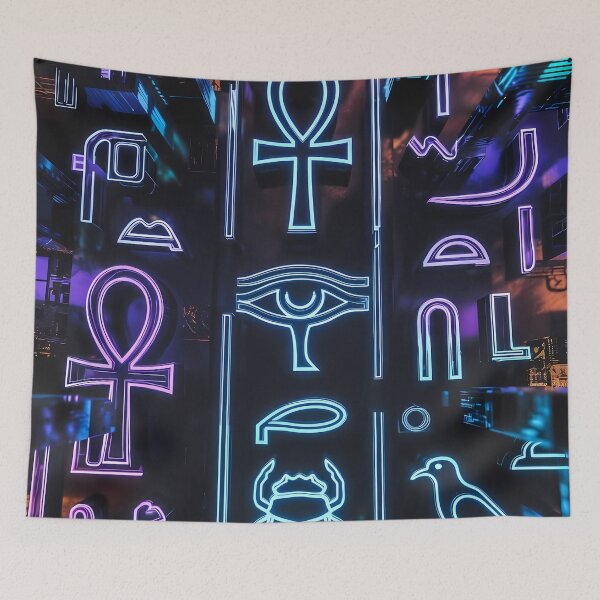 Item preview, Neon Light Symbols, Cyberpunk Egyptian Hieroglyphics, symmetrical textures (image size 8320x12480) designed and sold by Digital-Davinci.