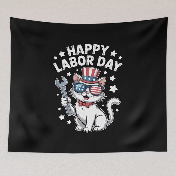 Item preview, Happy Labor Day Cat USA Flag Patriotic Union Workers Funny  designed and sold by VasilisLamArt.
