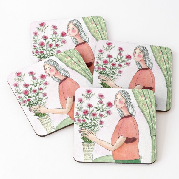 Item preview, woman smelling roses designed and sold by vivianyuan_art.