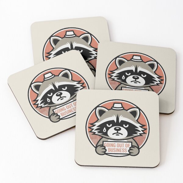Item preview, Going Out of Business Sad Raccoon Cartoon Sign Design designed and sold by SplashTastic.
