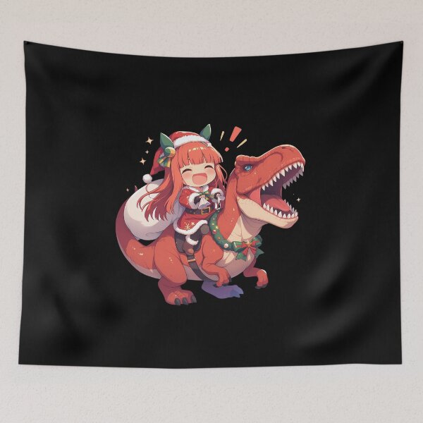 Artikelvorschau, Stille Suzuka Weihnachten Weihnachtsmann reitet Festlicher T-Rex Uma Musume Anime entworfen und verkauft von HumbertoValveno.