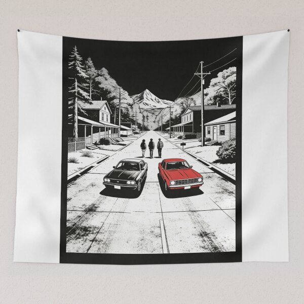 Item preview, High Contrast Classic Vintage Car Illustration | 80s Retro Suburban Road Trip Art | Black White Comic Graphic Novel Design designed and sold by Cherrydora.