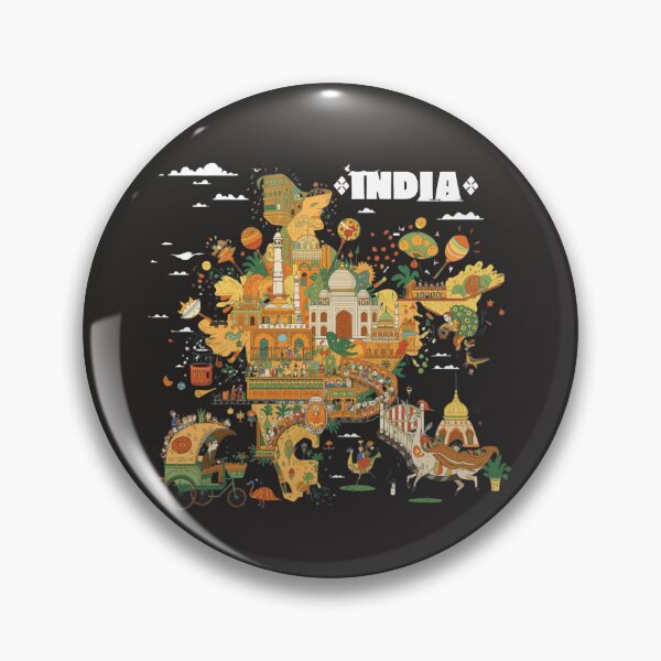 Item preview, India Illustrated Map Taj Mahal Indian Culture Art Black designed and sold by TitanRN.