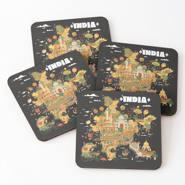 Item preview, India Illustrated Map Taj Mahal Indian Culture Art Black designed and sold by TitanRN.
