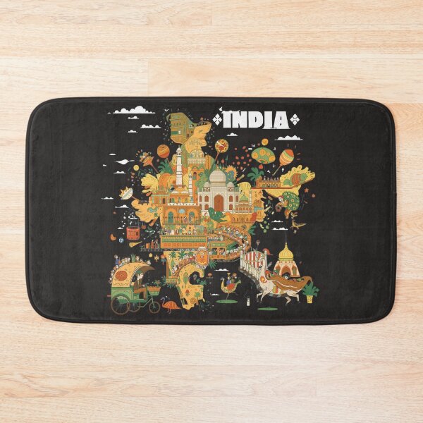 Item preview, India Illustrated Map Taj Mahal Indian Culture Art Black designed and sold by TitanRN.