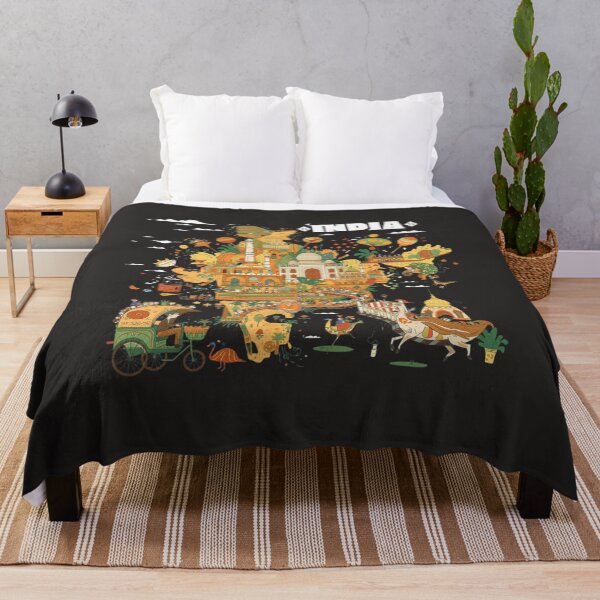 Item preview, India Illustrated Map Taj Mahal Indian Culture Art Black designed and sold by TitanRN.