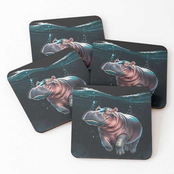 Item preview, Diving Hippo and Swimming Water Hippopotamus designed and sold by AvagondaMind.
