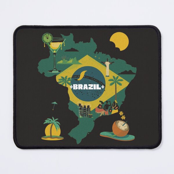 Item preview, Brazil Map Art Print Brazilian Flag Christ Redeemer Caipirinha Carnival Rio Poster designed and sold by TitanRN.