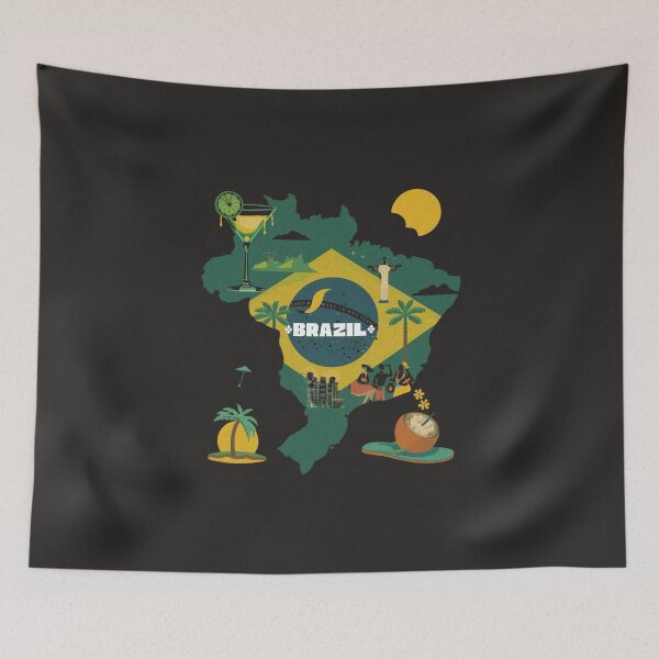Item preview, Brazil Map Art Print Brazilian Flag Christ Redeemer Caipirinha Carnival Rio Poster designed and sold by TitanRN.
