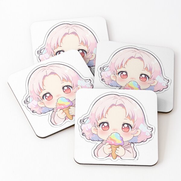 Artikelvorschau, Niedliches Chibi-Mädchen isst Eis – Kawaii-Sticker entworfen und verkauft von AMPrintsArt.