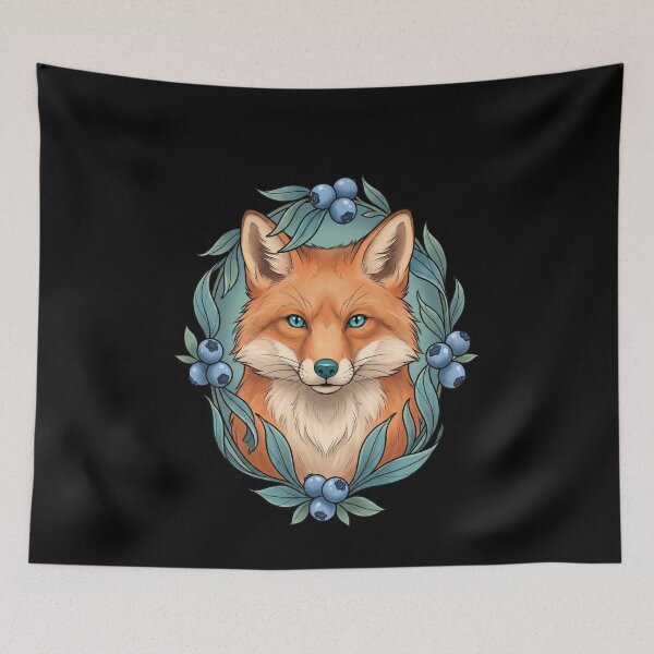 Item preview, Fox With Blueberries Botanical Wildlife Art designed and sold by elderberry.