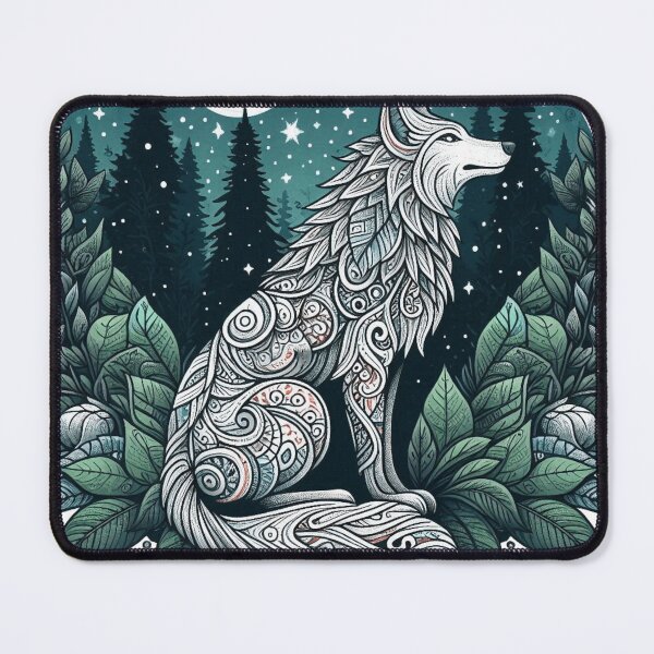 Item preview, Celestial White Wolf Woodland Night Illustration designed and sold by BigBlueArt.