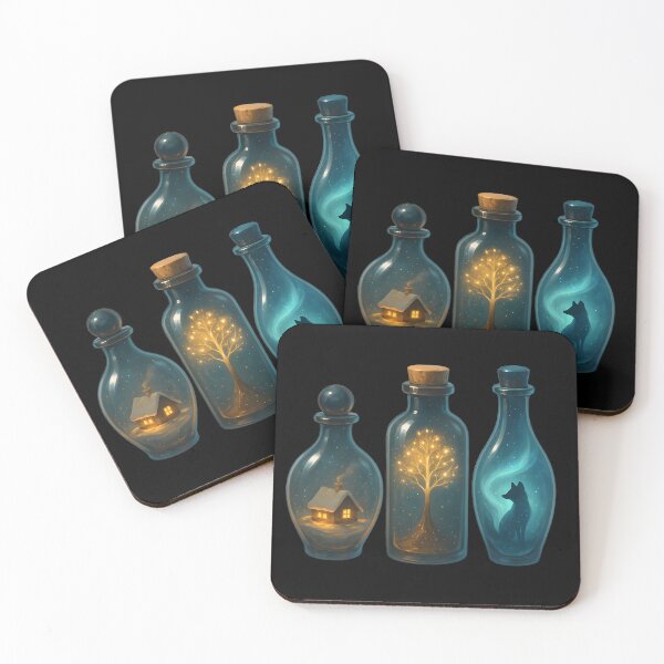 Item preview, Memory Bottles – Elegant Fantasy Glass Bottles with Mini Worlds Winter Cottage Aurora Fox Art designed and sold by Lurixo.