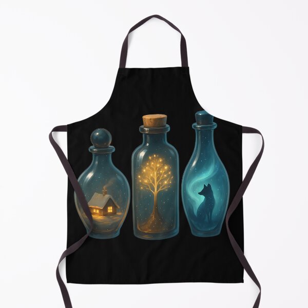 Item preview, Memory Bottles – Elegant Fantasy Glass Bottles with Mini Worlds Winter Cottage Aurora Fox Art designed and sold by Lurixo.