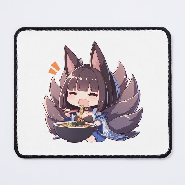 Item preview, Tazón de fideos azules Chibi de zorro ramen kawaii de chica anime Kaga Azur Lane designed and sold by Raslbazola.