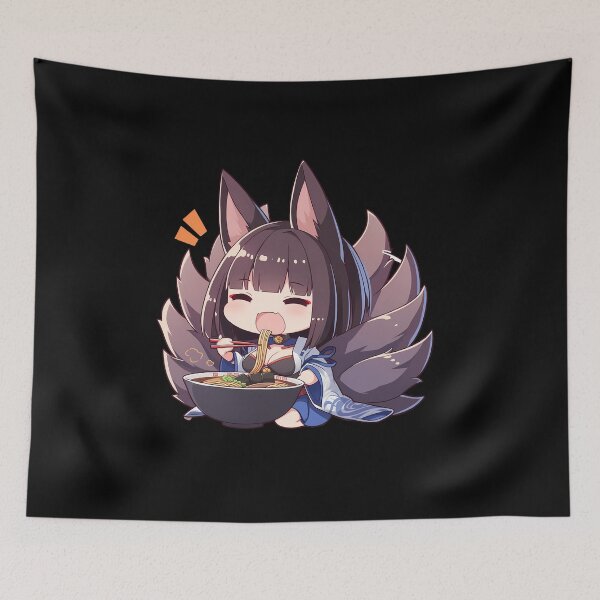 Artikelvorschau, Kaga Azur Lane Anime-Mädchen Kawaii Ramen Fuchs Chibi Blaue Nudelschüssel entworfen und verkauft von Raslbazola.