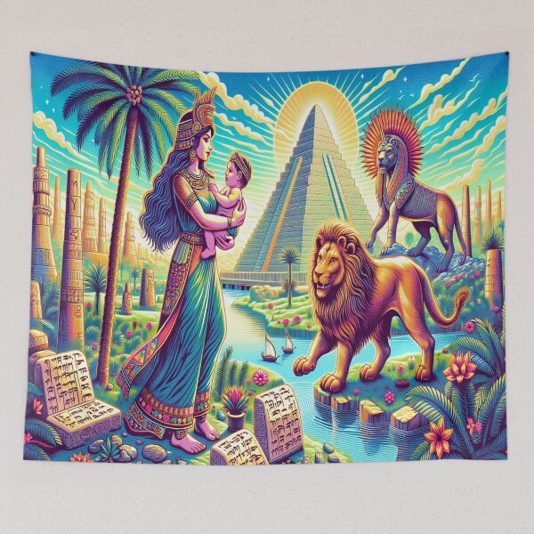 Item preview, Ishtar (Inanna), goddess of love, war, fertility and life, Lion of Babylon, Mesopotamia, cuneiform texts, palm tree, marsh, birth, newborn, genesis, origin designed and sold by Redbdon.