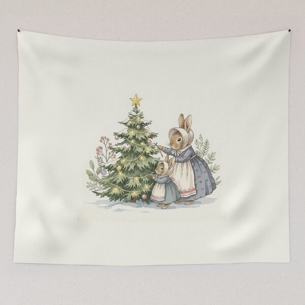 Item preview, Bunny Mother & Daughter Decorate Christmas Tree designed and sold by Pasteltone.