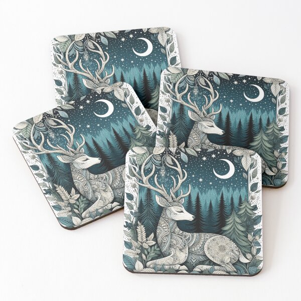 Item preview, Celestial Forest Stag Under Moon Illustration designed and sold by BigBlueArt.