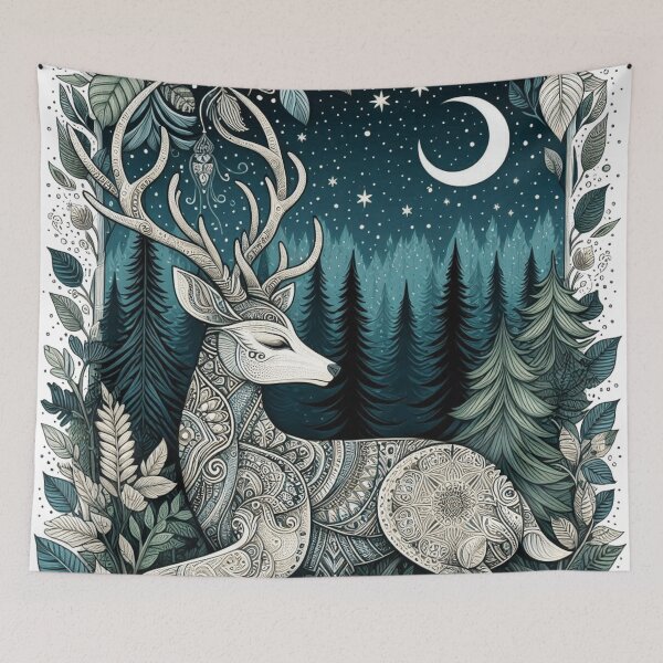 Item preview, Celestial Forest Stag Under Moon Illustration designed and sold by BigBlueArt.