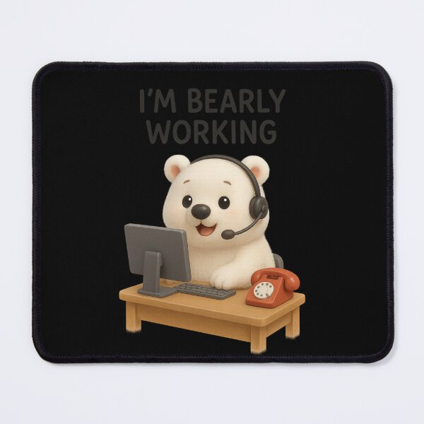Item preview, Cute Polar Bear Call Centre Hotline Support - I'm Bearly Working | Kawaii Funny Office Humor Gift Art designed and sold by Moons Studio.