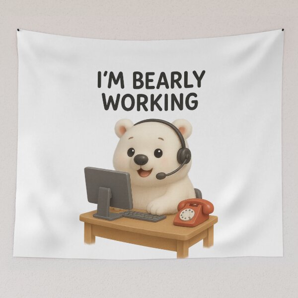 Item preview, Cute Polar Bear Call Centre Hotline Support - I'm Bearly Working | Kawaii Funny Office Humor Gift Art designed and sold by Moons Studio.