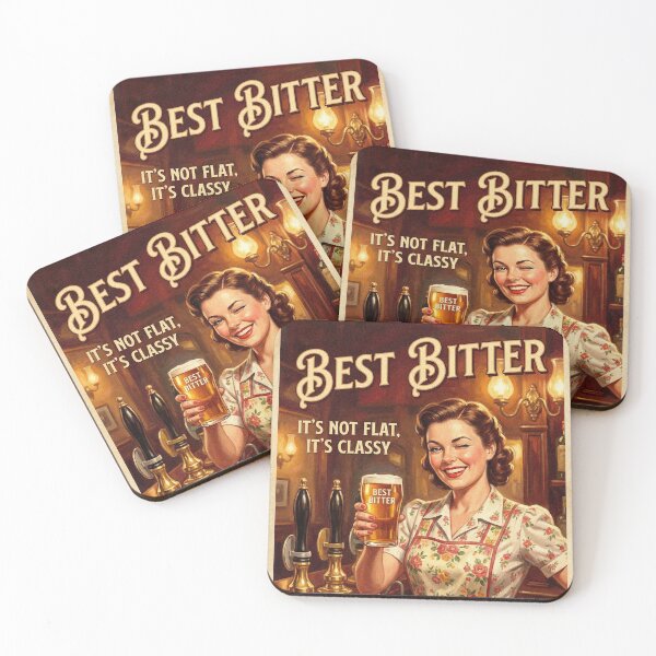 Item preview, BEST BITTER IT’S NOT FLAT IT’S CLASSY Vintage 1950s British Pub Barmaid Poster designed and sold by Cozy-Old-Pub.