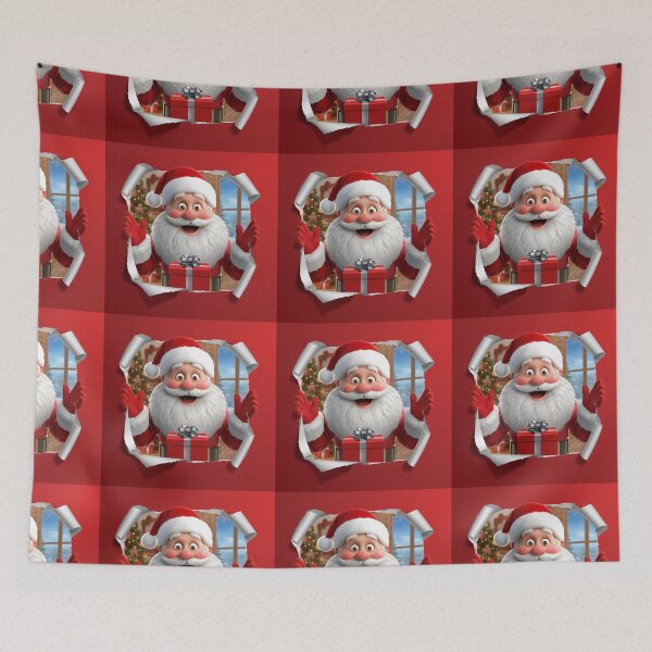 Item preview, Animated Santa Claus Bursting Through a Torn Red Christmas Background – Festive Holiday Scene with Gift Box designed and sold by PixelVibe782.