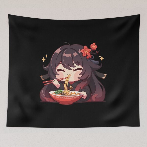 Item preview, Hu Tao Genshin Impact Game Girl Kawaii Ramen Red Chibi Flowers Noodles designed and sold by Raslbazola.