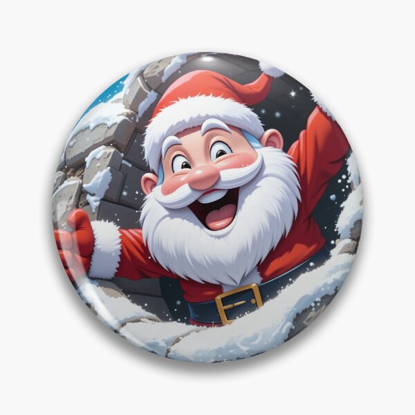 Item preview, Cheerful Cartoon Santa Claus Bursting Through a Snowy Cracked Stone Wall – Festive Christmas Illustration designed and sold by PixelVibe782.