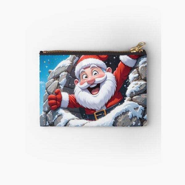 Item preview, Cheerful Cartoon Santa Claus Bursting Through a Snowy Cracked Stone Wall – Festive Christmas Illustration designed and sold by PixelVibe782.