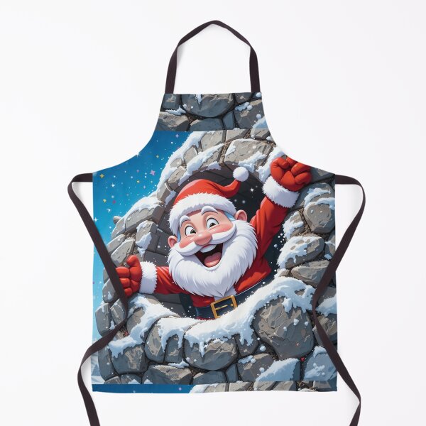 Item preview, Cheerful Cartoon Santa Claus Bursting Through a Snowy Cracked Stone Wall – Festive Christmas Illustration designed and sold by PixelVibe782.
