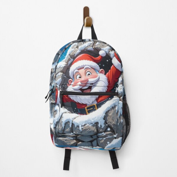 Item preview, Cheerful Cartoon Santa Claus Bursting Through a Snowy Cracked Stone Wall – Festive Christmas Illustration designed and sold by PixelVibe782.