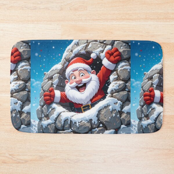 Item preview, Cheerful Cartoon Santa Claus Bursting Through a Snowy Cracked Stone Wall – Festive Christmas Illustration designed and sold by PixelVibe782.