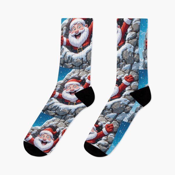 Item preview, Cheerful Cartoon Santa Claus Bursting Through a Snowy Cracked Stone Wall – Festive Christmas Illustration designed and sold by PixelVibe782.