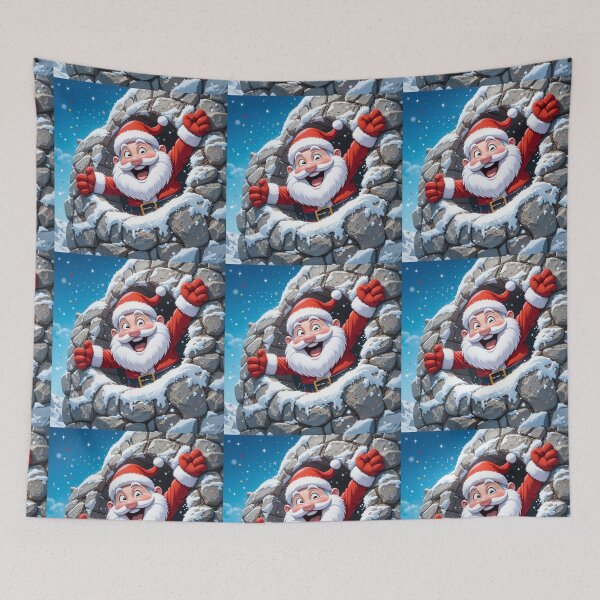 Item preview, Cheerful Cartoon Santa Claus Bursting Through a Snowy Cracked Stone Wall – Festive Christmas Illustration designed and sold by PixelVibe782.