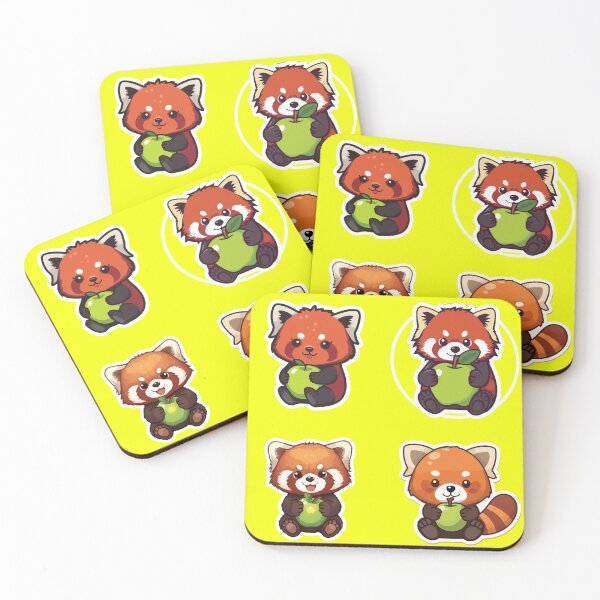 Item preview, Kawaii Red Panda with Green Apple - Cute Anime Sticker Art designed and sold by GreyChocolate.