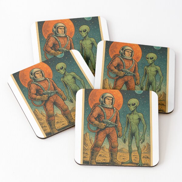 Item preview, Retro Sci-Fi Astronaut and Alien – Vintage Space Adventure designed and sold by the-dovlat.