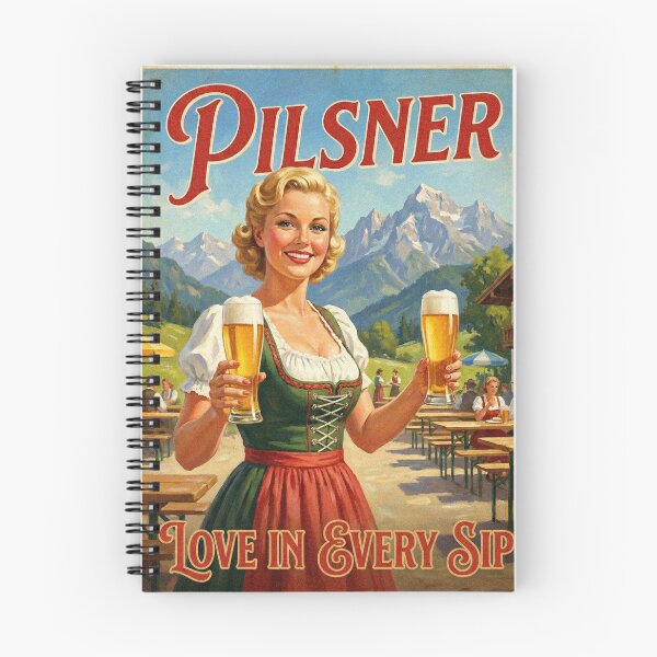 Item preview, PILSNER LOVE IN EVERY SIP Vintage 1950s German Beer Garden Poster designed and sold by Cozy-Old-Pub.
