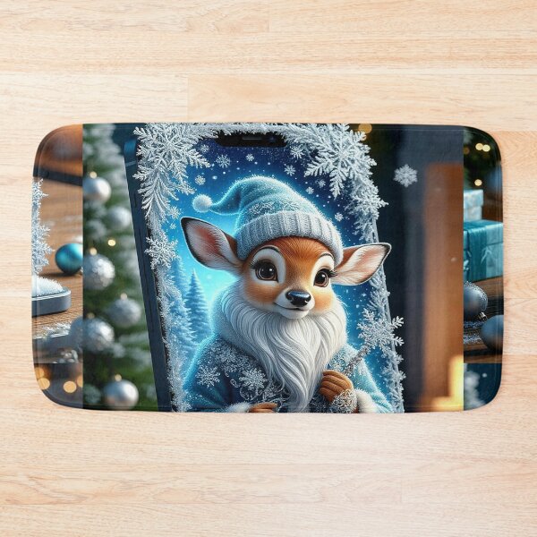 Item preview, Magic Winter Deer – Christmas Fantasy Art with Snow and Blue Glow designed and sold by AmetistLight.