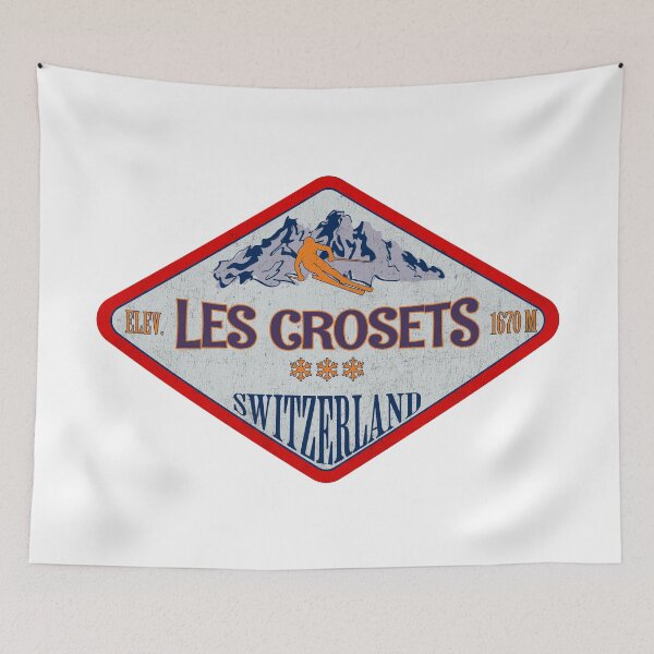 Item preview, Les Crosets, Switzerland, Vintage skiing badge design designed and sold by Wanderful-roads.
