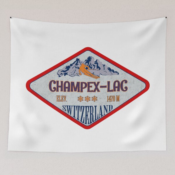 Item preview, Champex-Lac, Switzerland, Vintage skiing badge design designed and sold by Wanderful-roads.