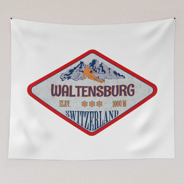 Item preview, Waltensburg, Switzerland, Vintage skiing badge design designed and sold by Wanderful-roads.