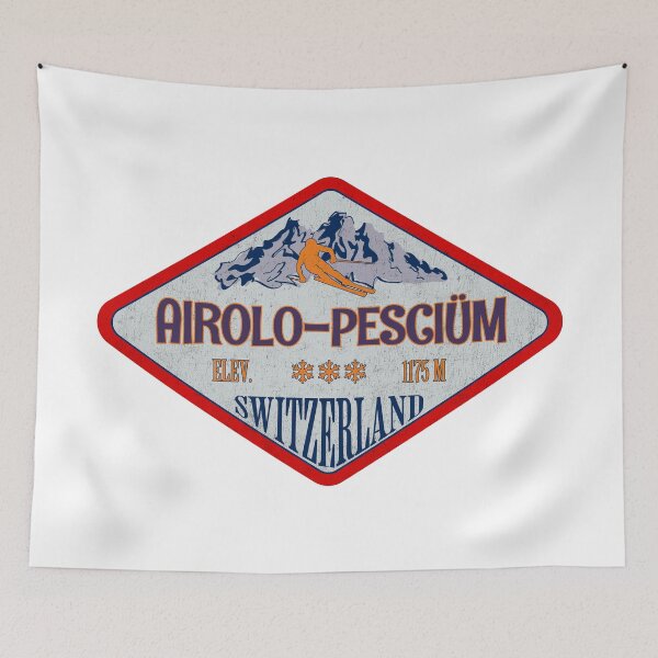 Item preview, Airolo-Pesciüm, Switzerland, Vintage skiing badge design designed and sold by Wanderful-roads.