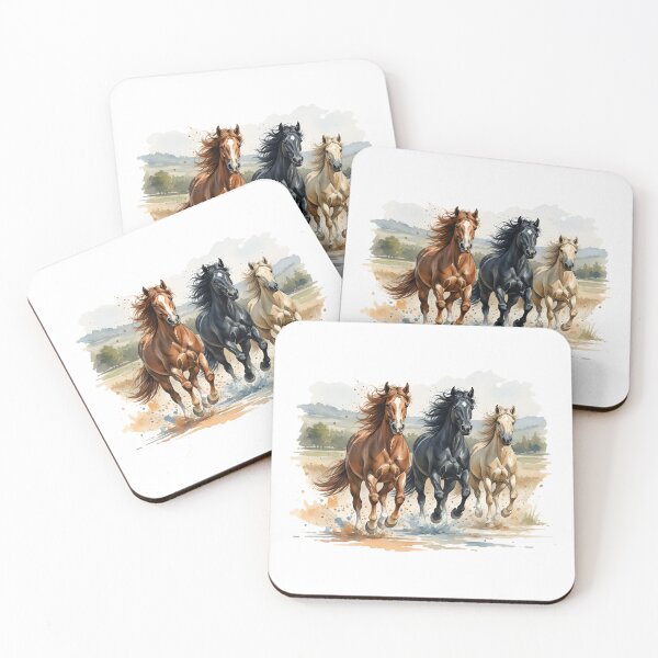 Item preview, Wild Spirit - Trio of Galloping Horses Watercolor Illustration designed and sold by JoMoPrints.