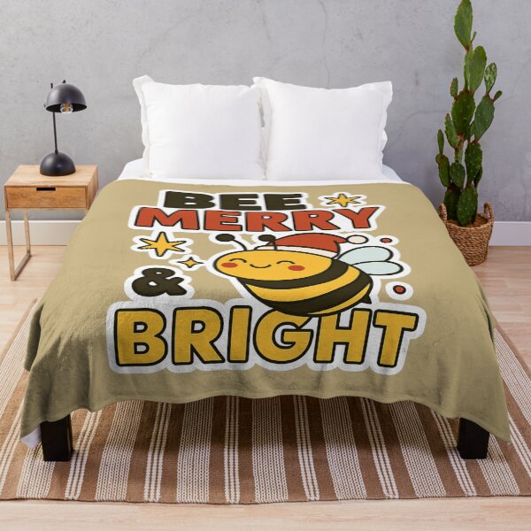Item preview, Bee Merry and Bright Christmas Design - Cute Santa Bee Holiday Pun with Stars Sparkles Red Yellow Brown Festive Typography designed and sold by AnTartstudios.