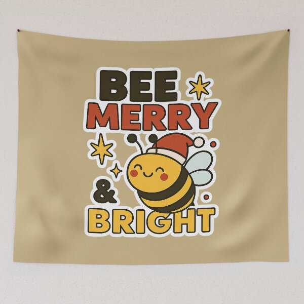 Item preview, Bee Merry and Bright Christmas Design - Cute Santa Bee Holiday Pun with Stars Sparkles Red Yellow Brown Festive Typography designed and sold by AnTartstudios.