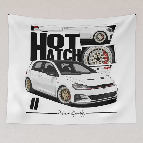 Item preview, Hot Hatch Stance Art – White Turbo Hatchback Illustration designed and sold by BronArtworks.
